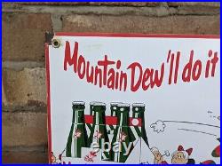 Vintage 1964 Mountain Dew Porcelain Soda Beverage Sign 12 X 8
