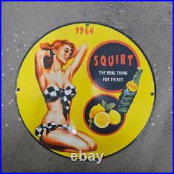 Vintage 1964 Squit Drink Old Us Gasoline Oil Gas Pump Enamel Porcelain Sign