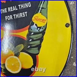 Vintage 1964 Squit Drink Old Us Gasoline Oil Gas Pump Enamel Porcelain Sign
