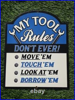 Vintage 1970's My Tool Rules Porcelain Garage Sign 12 X 9 1/2