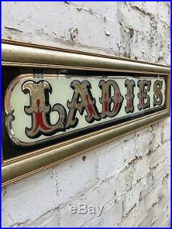 Vintage 1970s Ladies Pub Mirror Sign Advertising Home Bar Retro Signage Toilets