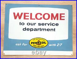 Vintage 1973 PENNZOIL Welcome to our Service Department SIGN Metal 24 x 18