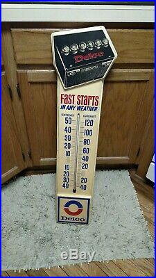 Vintage 1974 Delco Batteries Chevrolet Gas Oil 35 Embossed Thermometer Sign