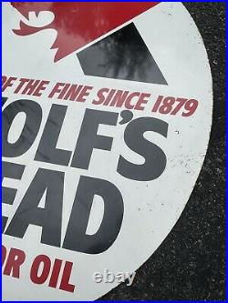 Vintage 1975 Wolf's Head Motor Oil Sign Street Display Service Station