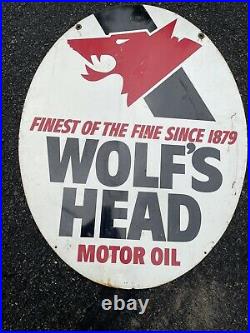 Vintage 1975 Wolf's Head Motor Oil Sign Street Display Service Station