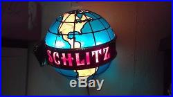 Vintage 1976 Schlitz Giant 13 Dia Lighted Shimmer Motion World Globe Beer Sign