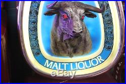 Vintage 1976 Schlitz Malt Liquor 3-D Light up Bull Advertising Bar Sign