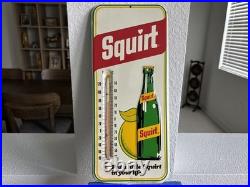 Vintage 1977 SQUIRT Soda Metal Sign Bottle Logo Tin Embossed Not Porcelain +NICE
