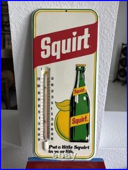 Vintage 1977 SQUIRT Soda Metal Sign Bottle Logo Tin Embossed Not Porcelain +NICE