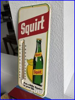 Vintage 1977 SQUIRT Soda Metal Sign Bottle Logo Tin Embossed Not Porcelain +NICE