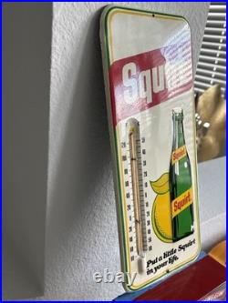 Vintage 1977 SQUIRT Soda Metal Sign Bottle Logo Tin Embossed Not Porcelain +NICE