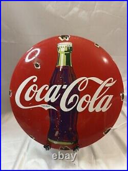 Vintage 1990 Coca-Cola Classic Red Metal Button Sign 12 The Good Old Times