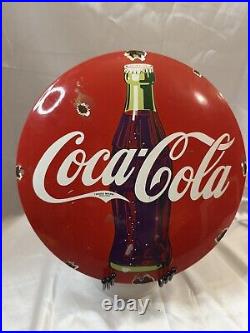 Vintage 1990 Coca-Cola Classic Red Metal Button Sign 12 The Good Old Times