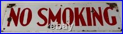 Vintage 20 X 6 Porcelain 2 Sided No Smoking Sign White With Red Letters