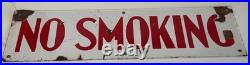 Vintage 20 X 6 Porcelain 2 Sided No Smoking Sign White With Red Letters