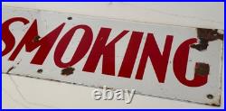 Vintage 20 X 6 Porcelain 2 Sided No Smoking Sign White With Red Letters