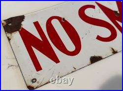Vintage 20 X 6 Porcelain 2 Sided No Smoking Sign White With Red Letters