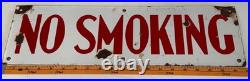 Vintage 20 X 6 Porcelain 2 Sided No Smoking Sign White With Red Letters