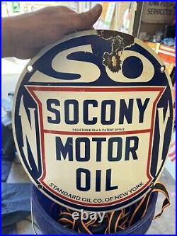 Vintage 20's 30s Standard Oil Co NY Socony Gasoline Porcelain Curved Sign