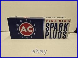 Vintage 24 AC Fire Ring Spark Plugs Lighted Clock Hanging Sign READ