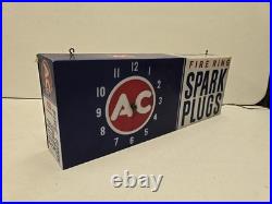 Vintage 24 AC Fire Ring Spark Plugs Lighted Clock Hanging Sign READ