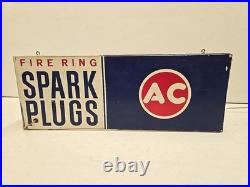 Vintage 24 AC Fire Ring Spark Plugs Lighted Clock Hanging Sign READ