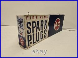 Vintage 24 AC Fire Ring Spark Plugs Lighted Clock Hanging Sign READ
