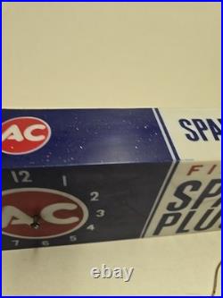 Vintage 24 AC Fire Ring Spark Plugs Lighted Clock Hanging Sign READ