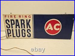Vintage 24 AC Fire Ring Spark Plugs Lighted Clock Hanging Sign READ