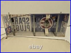 Vintage 24 AC Fire Ring Spark Plugs Lighted Clock Hanging Sign READ