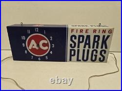 Vintage 24 AC Fire Ring Spark Plugs Lighted Clock Hanging Sign READ