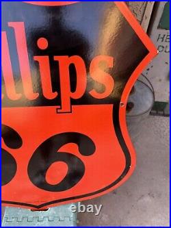 Vintage 29 1/2 inch Porcelain Phillips 66 Oil Gas Gasoline Sign 2 sided