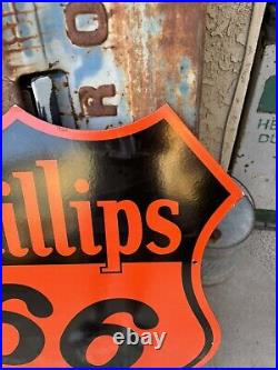 Vintage 29 1/2 inch Porcelain Phillips 66 Oil Gas Gasoline Sign 2 sided