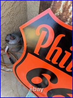 Vintage 29 1/2 inch Porcelain Phillips 66 Oil Gas Gasoline Sign 2 sided