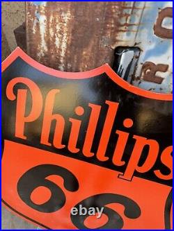 Vintage 29 1/2 inch Porcelain Phillips 66 Oil Gas Gasoline Sign 2 sided