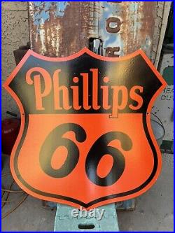 Vintage 29 1/2 inch Porcelain Phillips 66 Oil Gas Gasoline Sign 2 sided