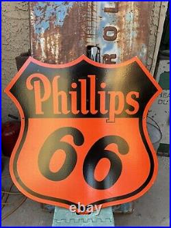 Vintage 29 1/2 inch Porcelain Phillips 66 Oil Gas Gasoline Sign 2 sided