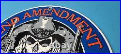 Vintage 2nd Amendment Porcelain American Skull Cowboy Harley Pistol Gun Sign
