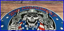 Vintage 2nd Amendment Porcelain Harley Skull Cowboy America First Gun Gas Sign