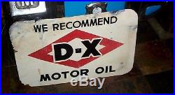 Vintage 2sid Porcelain DX Motor Oil Gas Gasoline Sign D-X Service Station 30x20