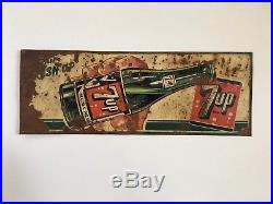 Vintage 30 1940s 7 UP FRESH UP Painted Tin Soda Pop Advertising Sign