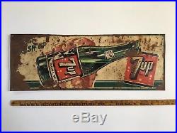 Vintage 30 1940s 7 UP FRESH UP Painted Tin Soda Pop Advertising Sign