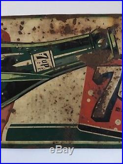 Vintage 30 1940s 7 UP FRESH UP Painted Tin Soda Pop Advertising Sign