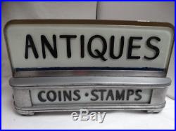 Vintage 30's Antiques Coins Stamps Illuminated Reverse Painted Sign Price Bros
