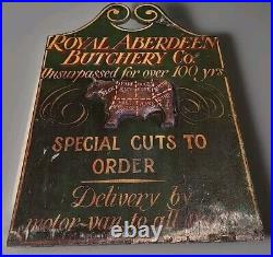 Vintage 35 Royal Aberdeen Butchery Co. Wood Butcher Bull Relief Trade Sign