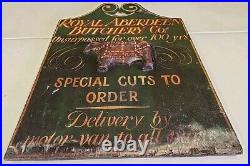 Vintage 35 Royal Aberdeen Butchery Co. Wood Butcher Bull Relief Trade Sign