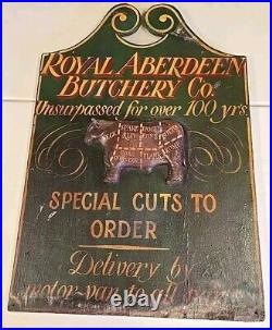 Vintage 35 Royal Aberdeen Butchery Co. Wood Butcher Bull Relief Trade Sign