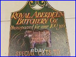 Vintage 35 Royal Aberdeen Butchery Co. Wood Butcher Bull Relief Trade Sign