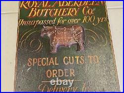 Vintage 35 Royal Aberdeen Butchery Co. Wood Butcher Bull Relief Trade Sign