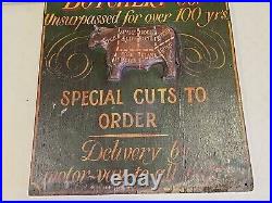 Vintage 35 Royal Aberdeen Butchery Co. Wood Butcher Bull Relief Trade Sign